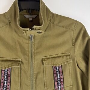Rubbish Zip Up Utility Jacket Women's Olive Green Embroidered Size S*